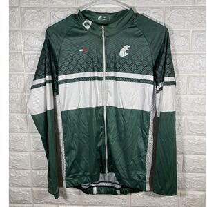 Men's Cycling Jersey Green White Full Zip Long Sleeve Sport with Fashion M‎